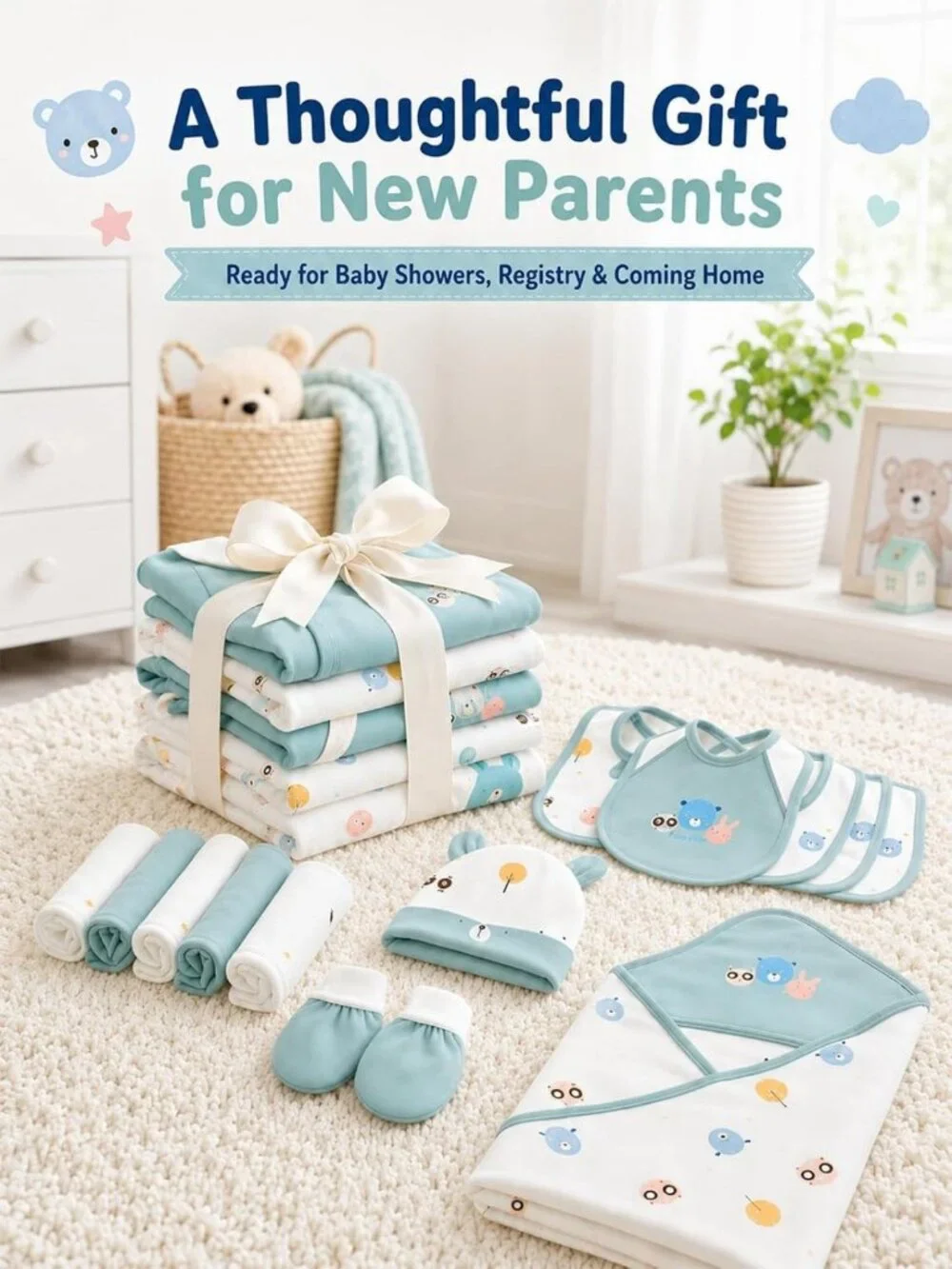 26-Piece Newborn Baby Boy Clothes Set - Soft Cotton Layette, 5 Outfits